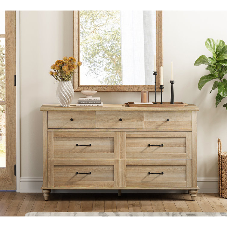 Oak Dresser With 7 Drawers For Bedroom Farmhouse Wooden Dresser